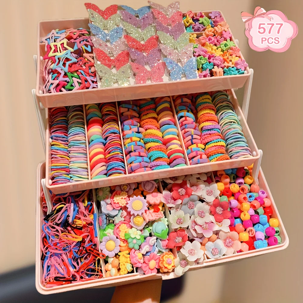 577 Pcs Girls Hair Accessories Set Assorted Colors Butterfly Hairpins Sweet Style for Daily Use And Party Gift for Students