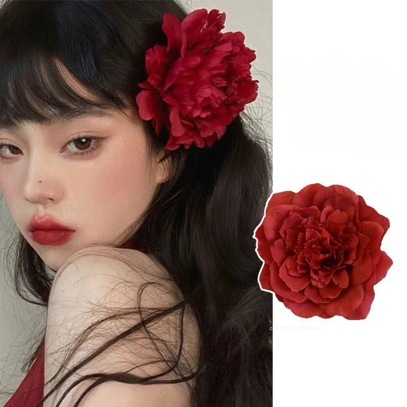 Korean Cloth Simulation Flower Hair Clip Bohemian Style Rose Hairpin Headdress Seaside Vacation Headwear for Girl Hair Jewelry