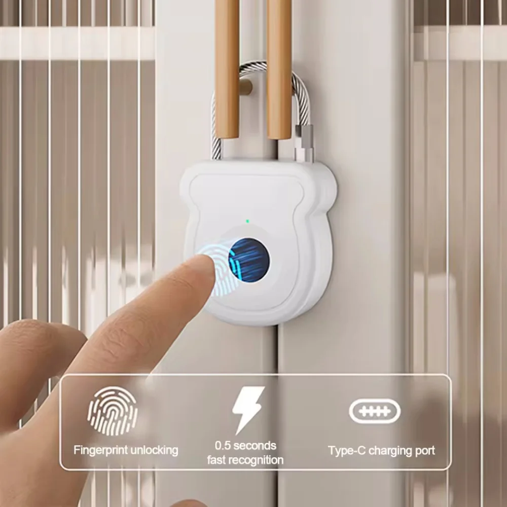 Smart Fingerprint Padlock Outdoor Luggage Fingerprint Lock Keyless USB Charging Door Lock 0.5sec Unlock Portable Anti-theft Lock