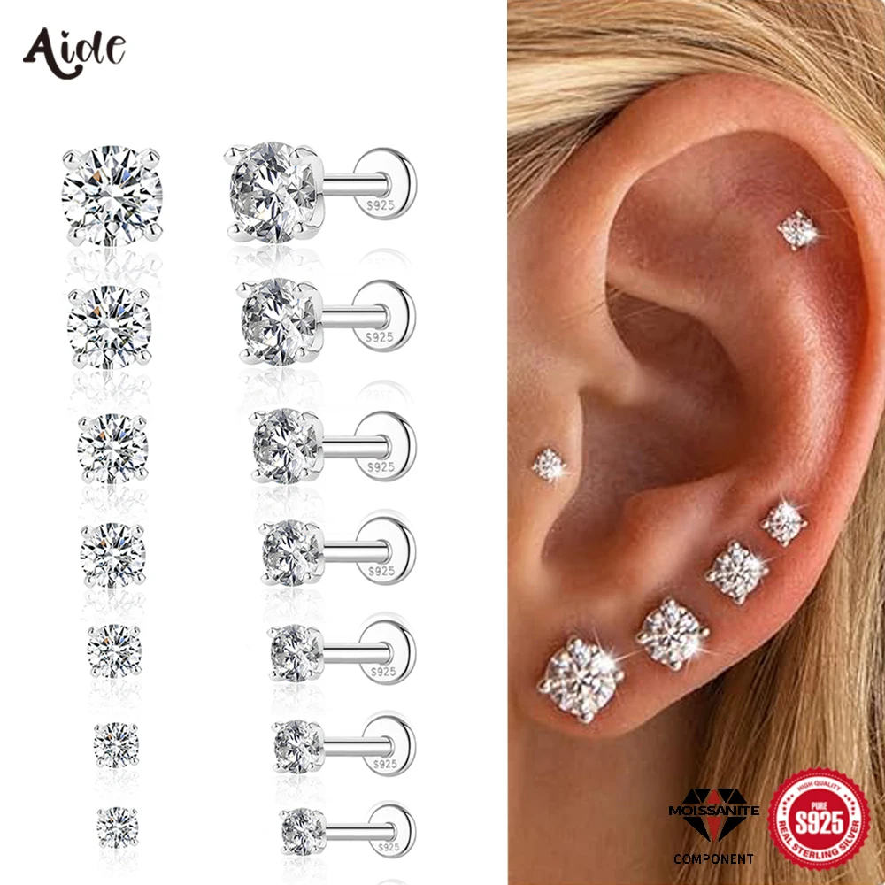 Aide 0.03-1.2CT Moissanite Earrings 925 Sterling Silver Round Cut Stud Earrings Piercing Earrings for Men Women Certificate