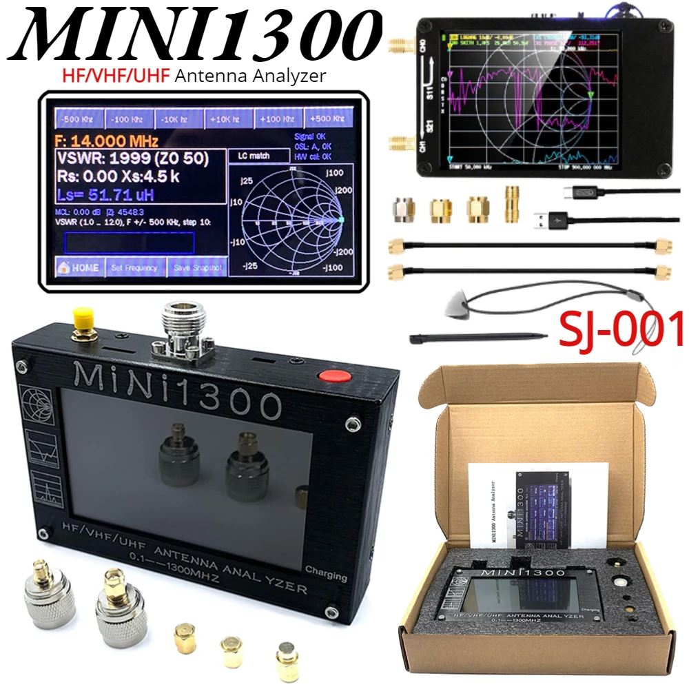 MINI1300 Antenna Analyzer HF/VHF/UHF Measuring S Parameter Frequency Analyzer 0.1-1300MHz LCD Touch Display Spectrum Analyzer