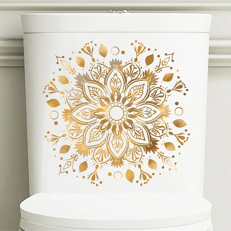 1PC Self Adhesive PVC Gold Flower Toilet Seat Sticker Detachable Bathroom Wall Decoration DIY Waterproof Toilet Sticker