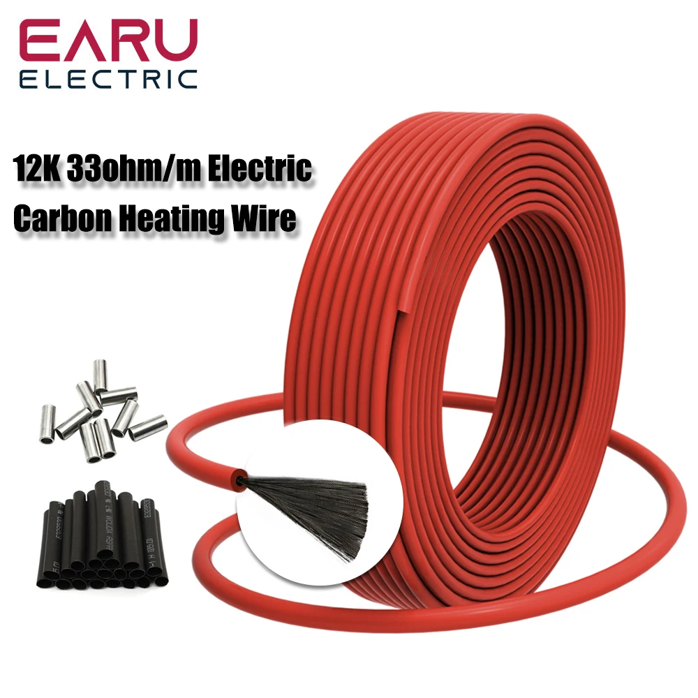 50-200 Meters Infrared Warm Floor Cable 12K 33ohm/m Electric Carbon Heating Wire Coil 3.0mm Fiber Wire Floor Hotline Thickening