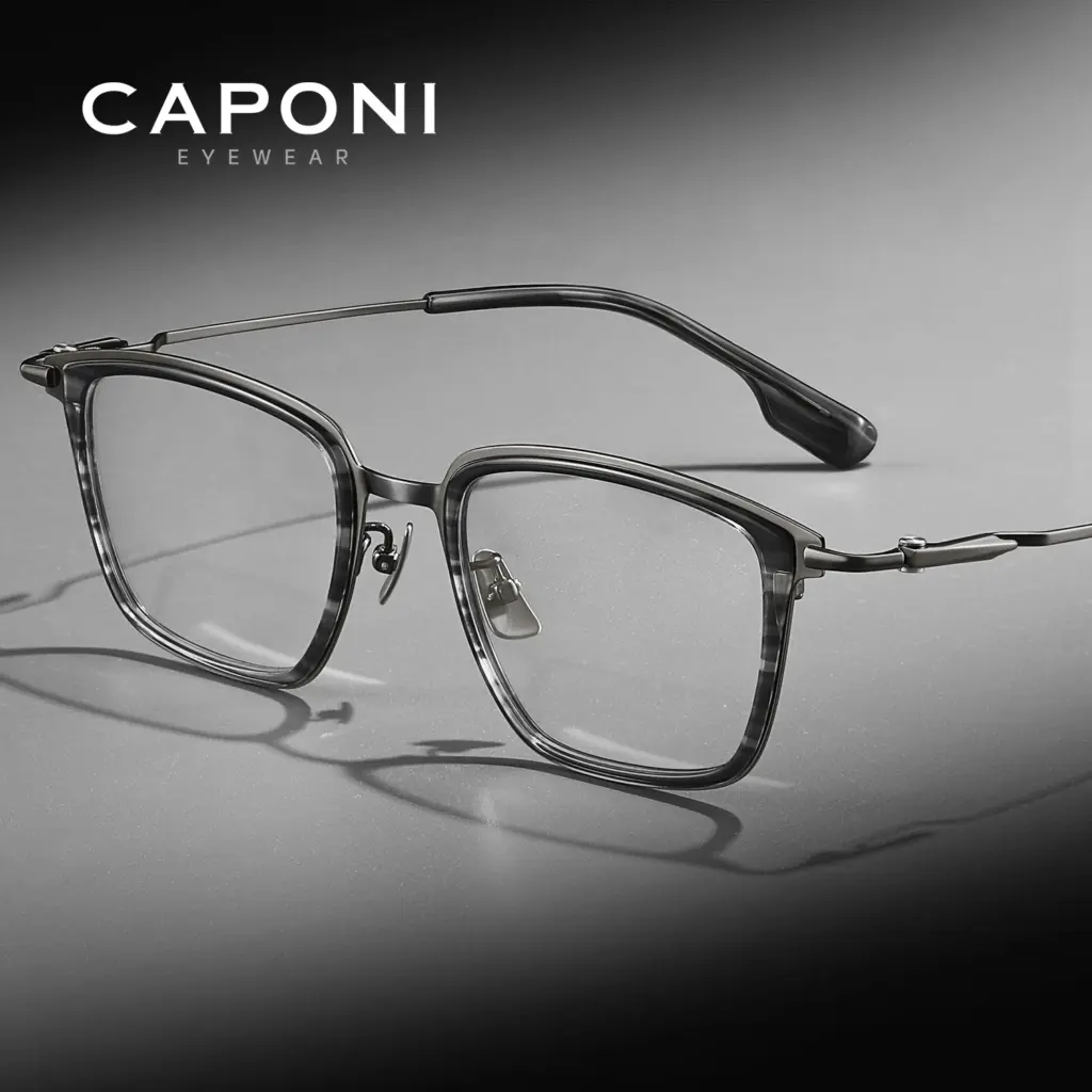 CAPONI Classic Men Glasses Frame Pure Titanium Acetate Glasses Frame Light Original Photochromism Anti Blue Ray Eyewear J35624