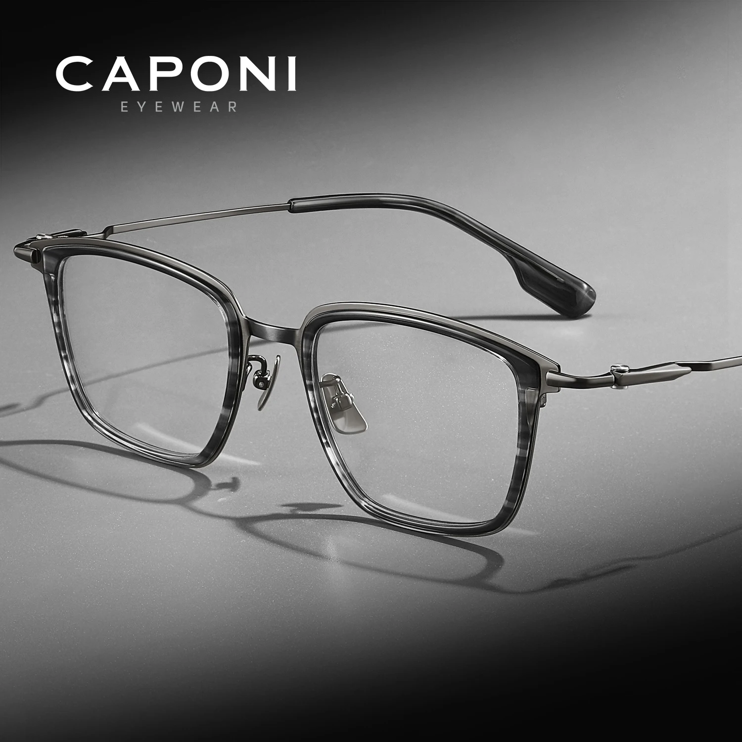 CAPONI Classic Men Glasses Frame Pure Titanium Acetate Glasses Frame Light Original Photochromism Anti Blue Ray Eyewear J35624
