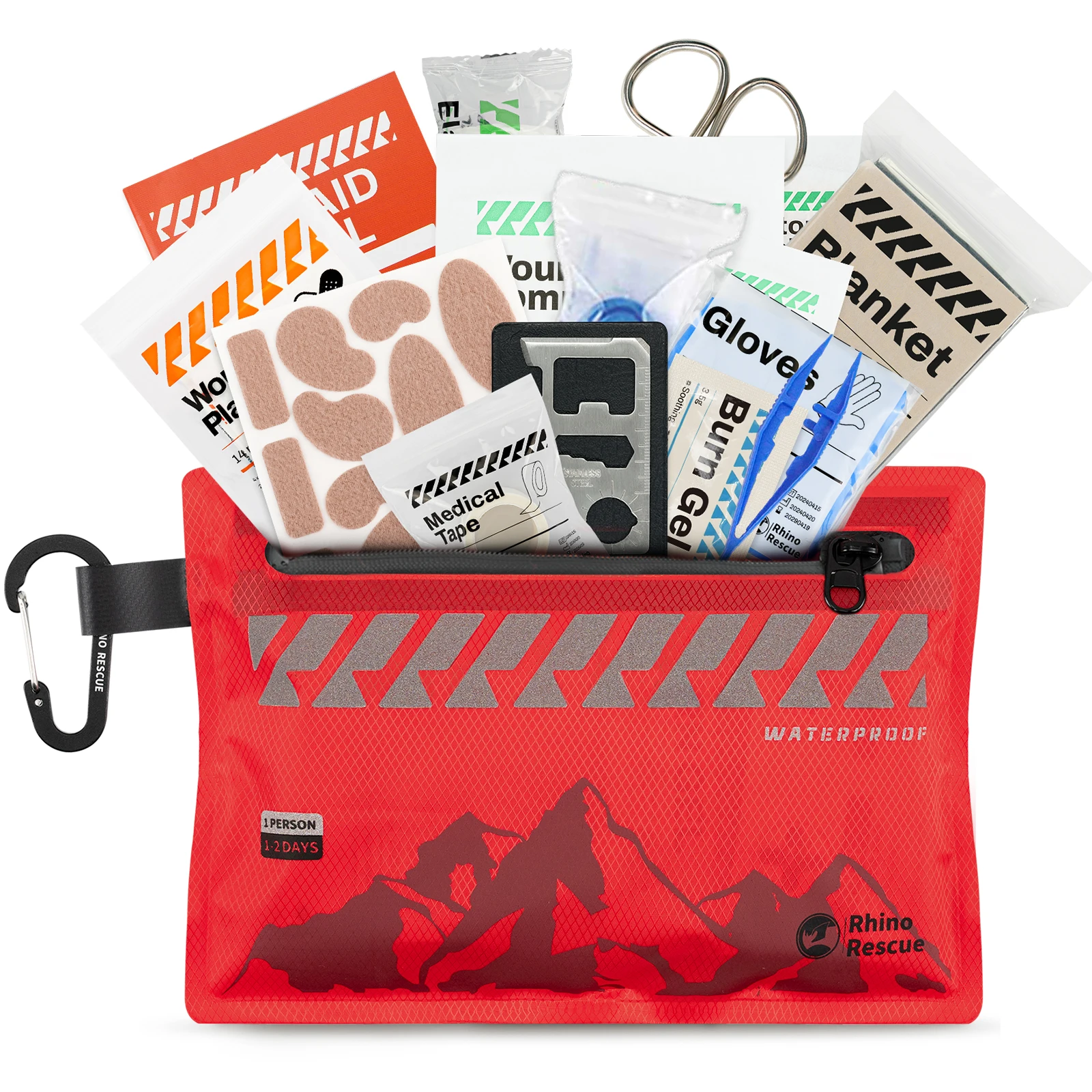 Rhino Rescue Small First Aid Kit - Ultralight Waterproof Medical Kit for Hiking Backpacking Cycling Travel Vehicles