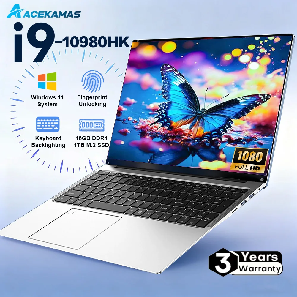 ACEKAMAS 15.6" Laptop Computer Intel Core i9 10980HK Windows 11 Pro Notebook Gamer 16GB RAM 1TB SSD IPS 1920*1080 Gaming Laptops