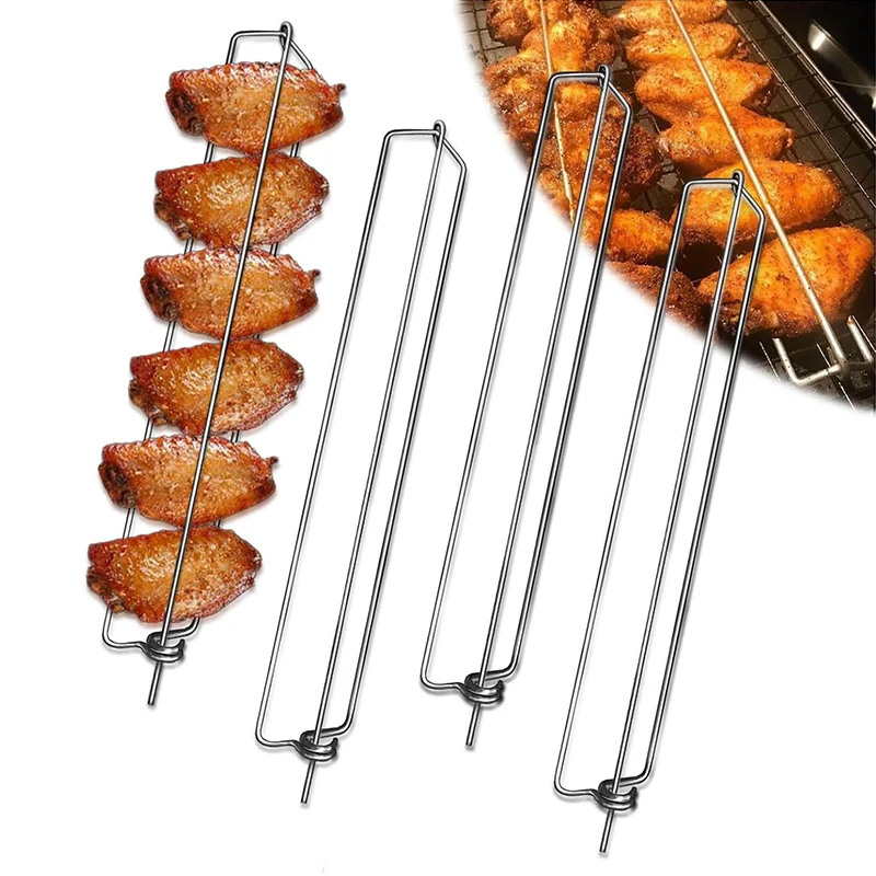 4Pcs Chicken Wing Rails For Grilling Stainless Steel Clamping Chicken Wing Rack BBQ Wing Rails Grill Chicken Roaster Stand JT585
