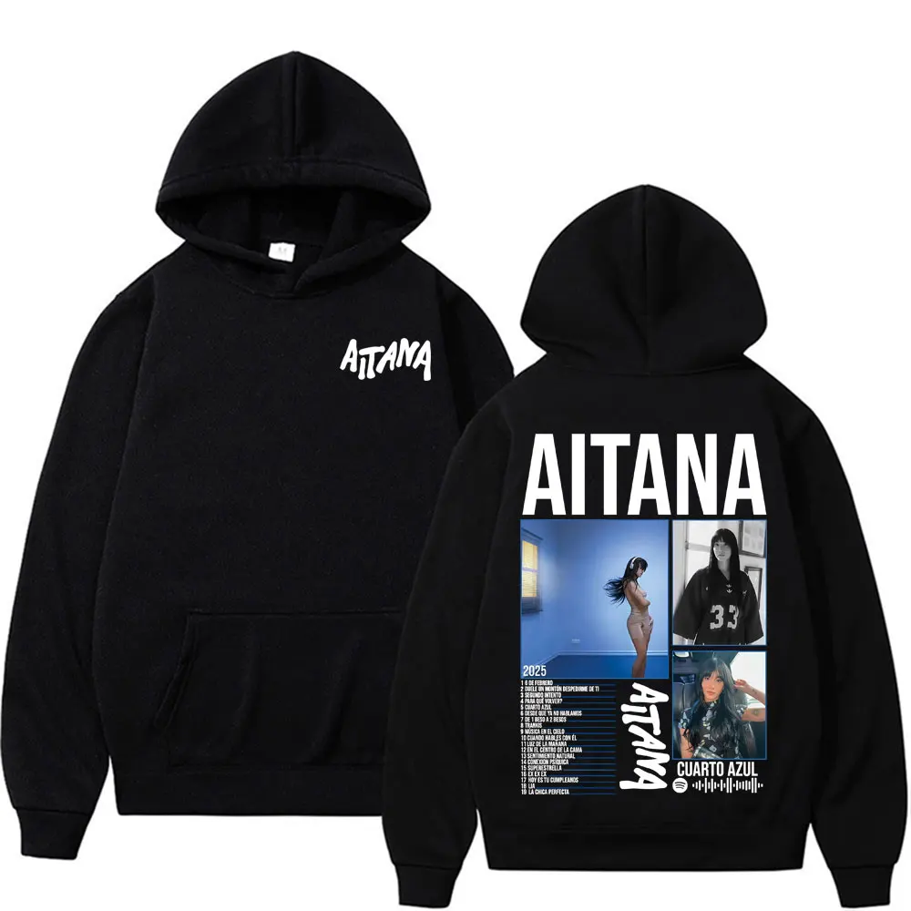 Singer Aitana Cuarto Azul Tour Graphic Hoodies Men Women's Retro Fashion Aesthetic Sweatshirt Fleece Casual Pullovers Streetwear