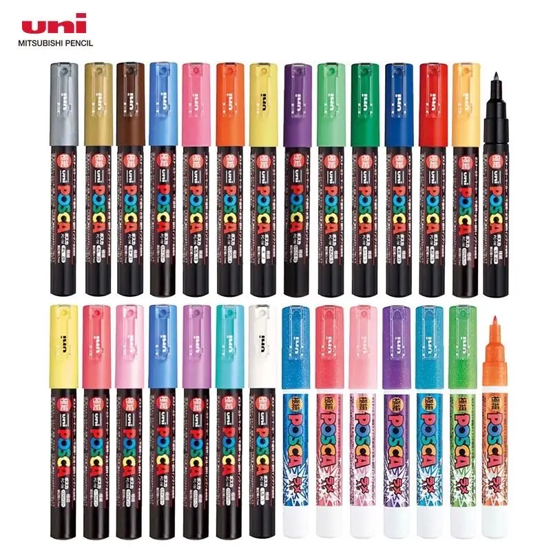 1pcs Uni POSCA Marker Pen Full Colors PC-1M 3M 5M Acrylic Marker Paint plumone On Metal Glass Plastic Ceramic Rock Tire CD Paper
