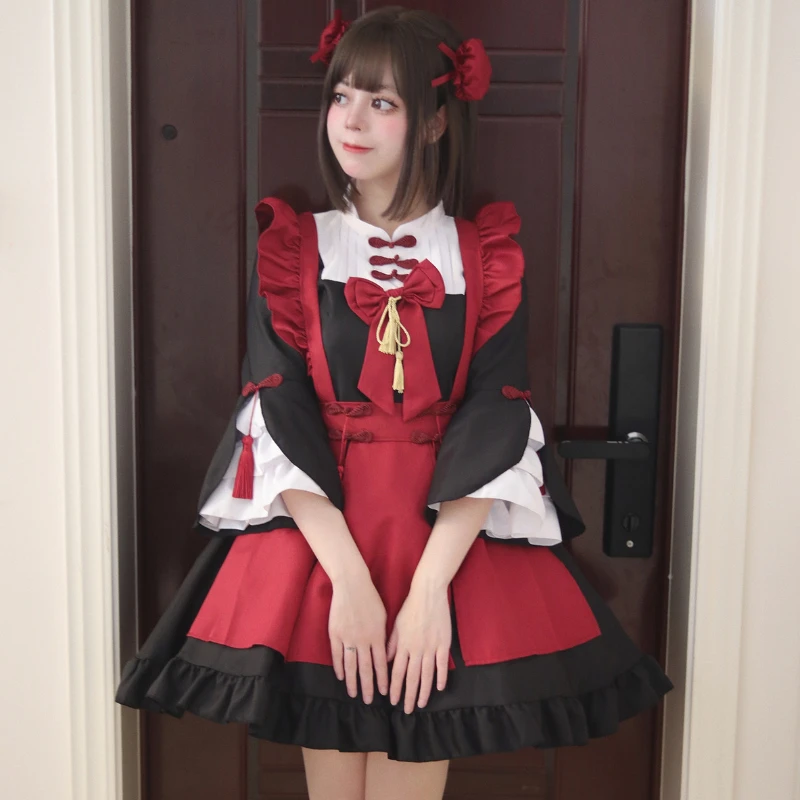 New Red Cosplay Lolita Dress Lively and Cute Maid Costume Festival Celebration Performance Costume Comics Exhibition Cos Costume