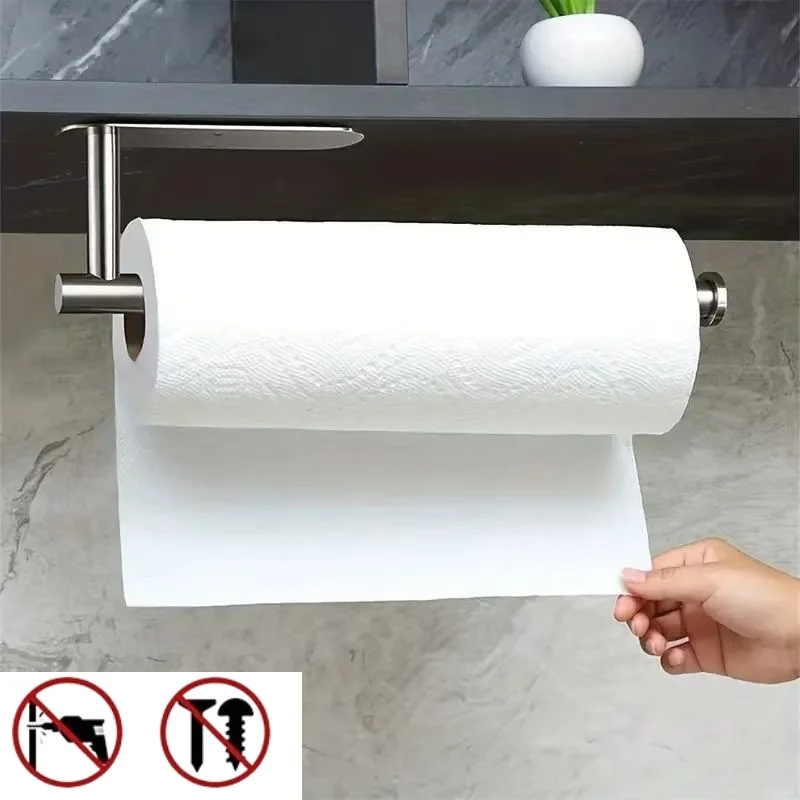 Kitchen Paper Towel Holder Adhesive Toilet Paper Holder Tissue Hanger Wall Stand Napkin Rack Bathroom Accessories Organizers