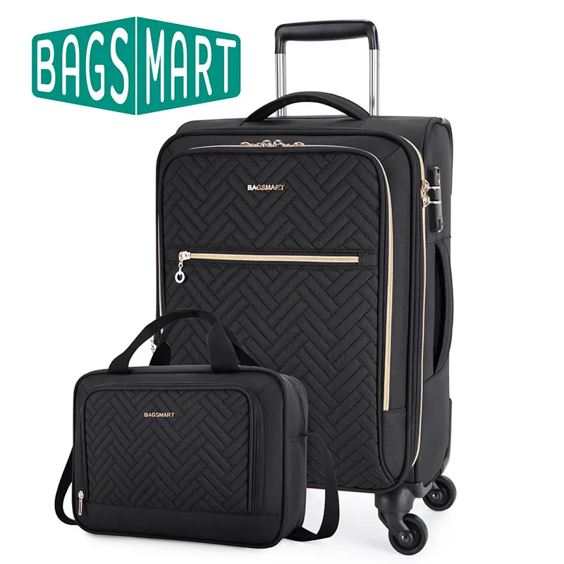 BAGSMART Front Laptop Pocket Suitcase Men Expandable 20'' Carry-On Luggage Women Rolling Softside Lightweight Suitcases 16''