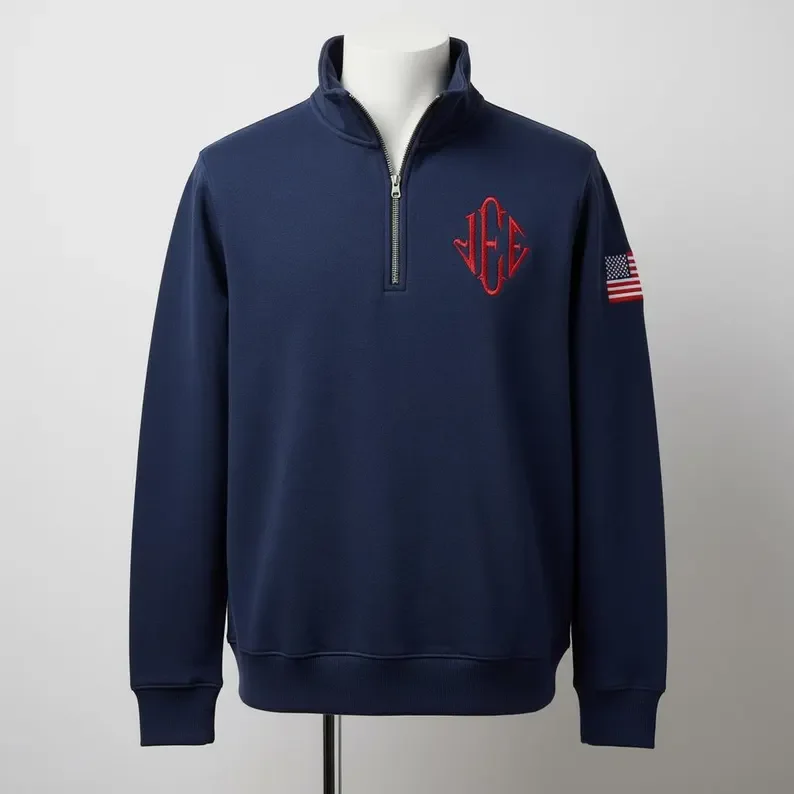 Y2K 2026 Vintage Embroidered Sweatshirt Stand Collar Quarter Zip Pullover Oversized Casual Sports Streetwear Mens Unisex