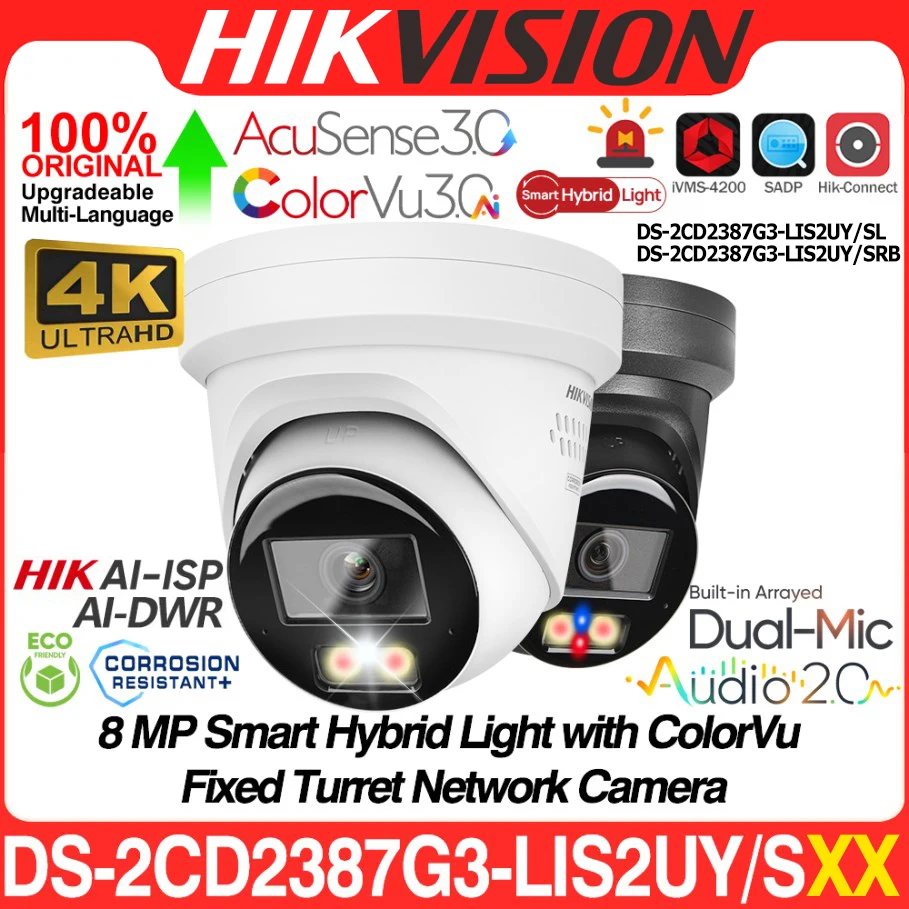 Hikvision DS-2CD2387G3-LIS2UY/SL DS-2CD2387G3-LIS2UY/SRB 8MP 4K Smart Hybrid Light ColorVu3.0 Acusense3.0 POE Network IP Camera