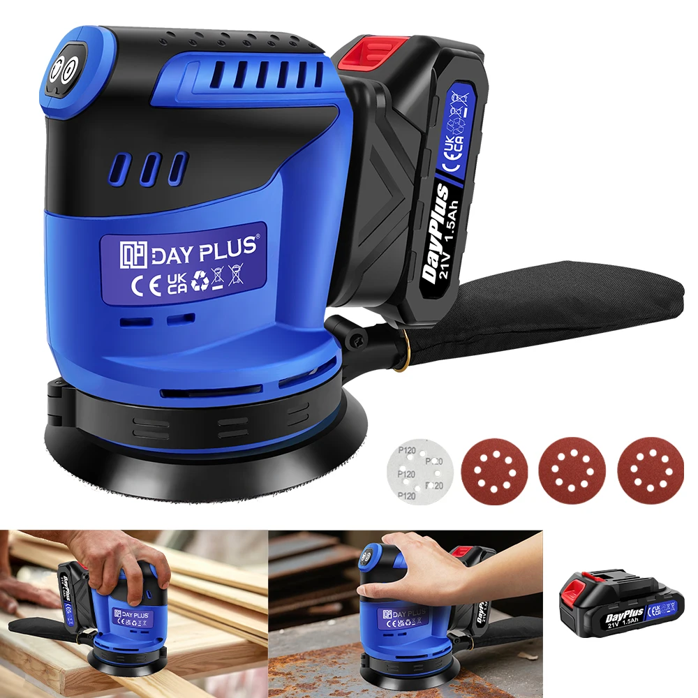 21V Cordless Orbital Sander with 1X 1.5Ah Battery & Charger,3-Speed Control,Perfect for Sanding, Polishing Wood & Metal Surfaces
