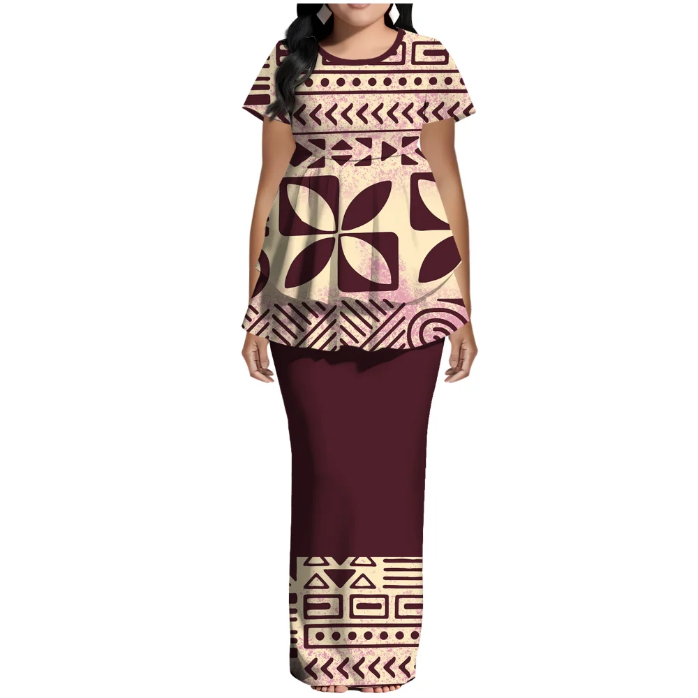 Samoan Polynesian Island Ethnic Costume Women'S Puletasi Dress, Festive Party Style Floor-Standing Evening Dress
