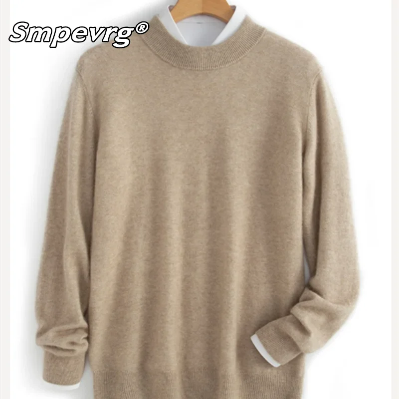 100% Cashmere Men's Sweater Mock-Neck Pullovers Youth Leisure Long Sleeve Shirts Autumn Winter High-End Plus-Size jacket