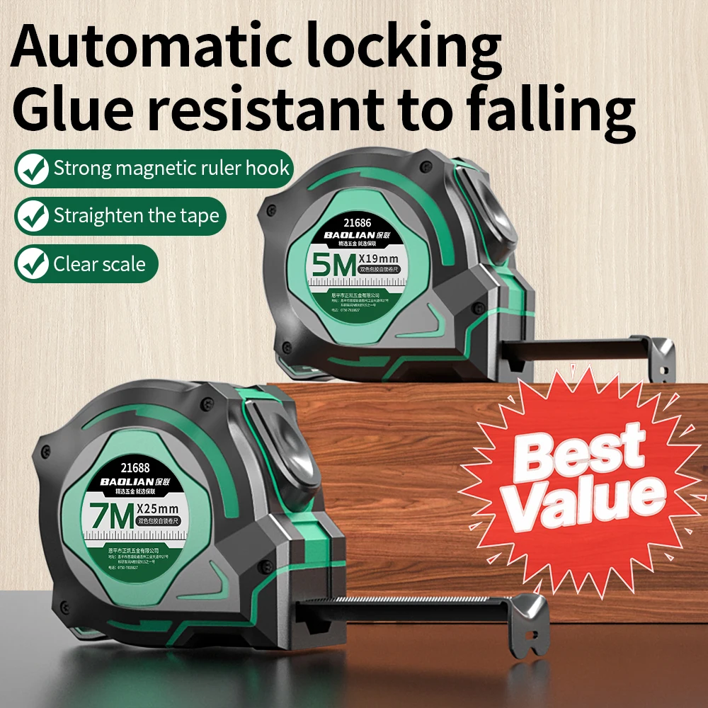 Heavy Duty Auto-Lock Tape Measure Professional Rubber Coated High Precision Ft/m Scale Lab-Tested Lock 3M/5M/7M/10M