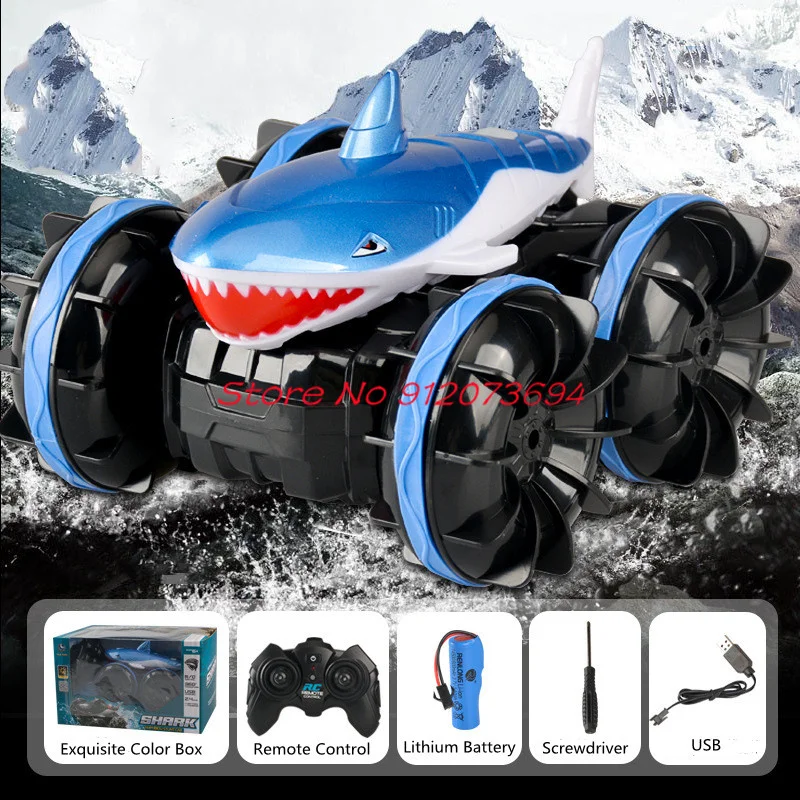 Watch Sensing Amphibious Shark Shape Remote Control Car 60Mins 2.4G 360° Rotation 45° Climbing Cool Lighting Drift Stunt RC Car