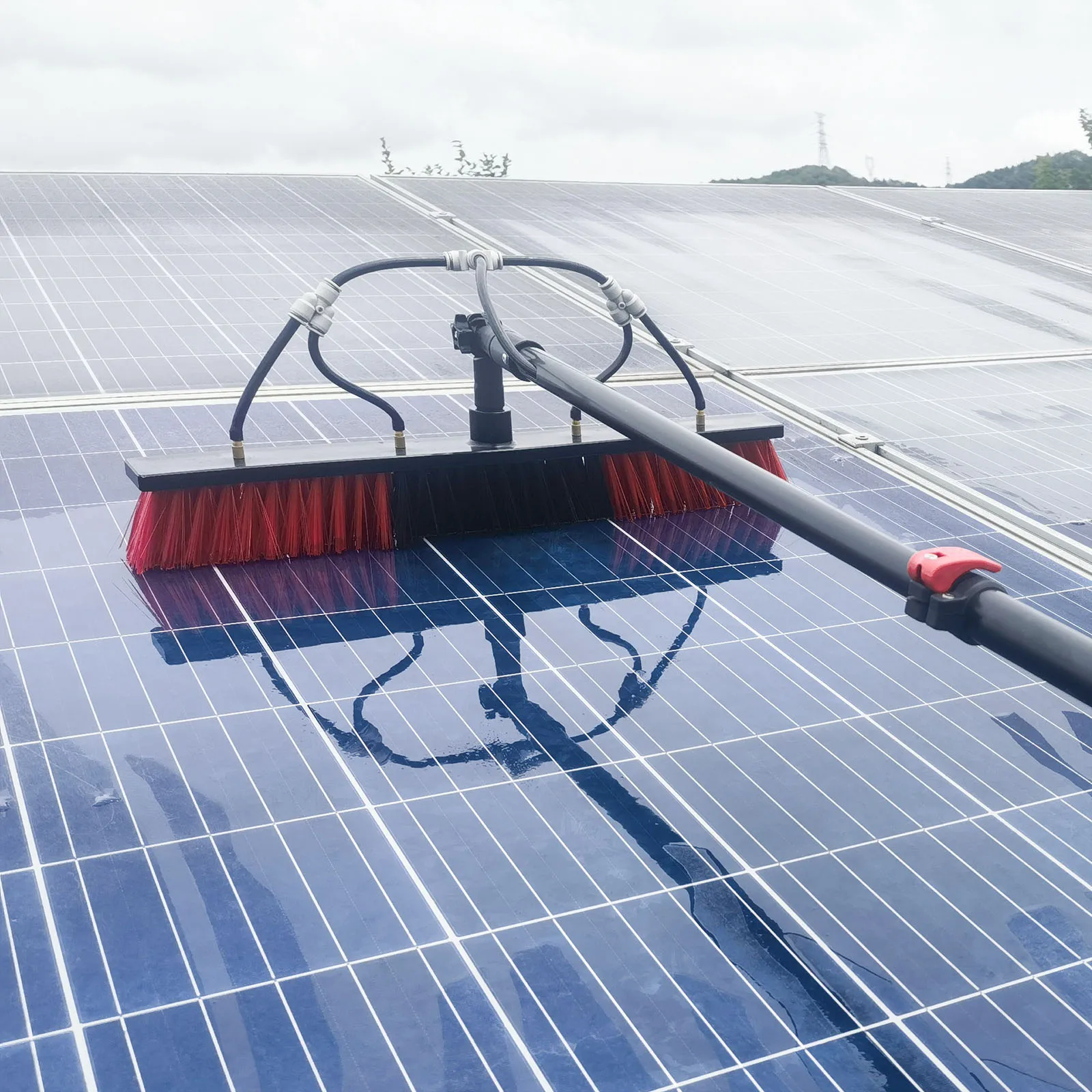 Photovoltaic Solar Panel Cleaning Brush Kit 30/36 Telescopic Water Fed Pole Washing Rotating Broom System Equipment