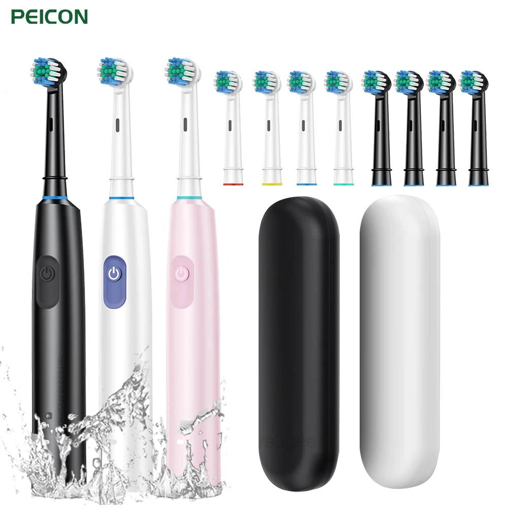 Electric Rotating Toothbrush Deep Clean Whitening Teeth for Adult Ultrasonic Toothbrush with 4/8pcs Refill Replacement Heads