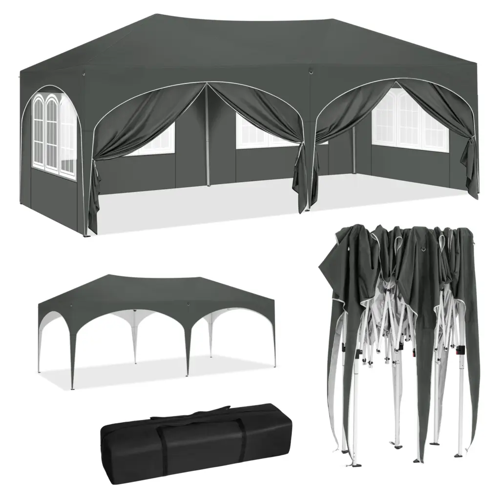 WOLTU Folding Pavilion Gazebo 3x6m Garden Canopy with 6 Sidewalls Adjustable Height Waterproof UV Protection Party Tent with Bag