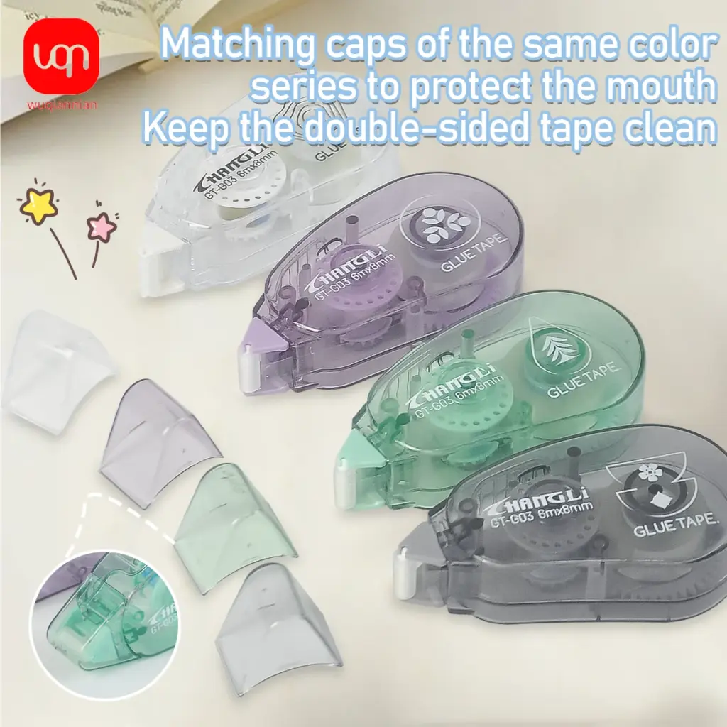 WQN-4pcs Double-sided Tape 6.1*3cm Classic Design Correction Double-sided Tape Craft and Office Creative Stationery