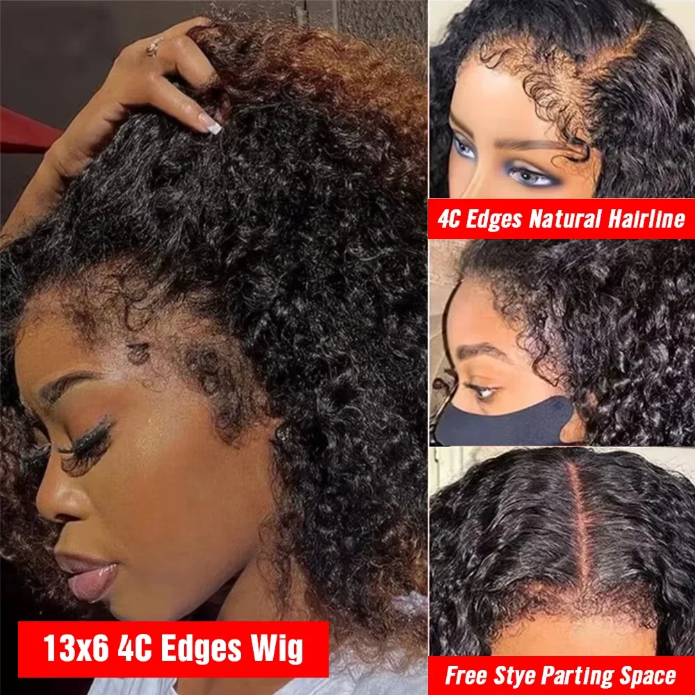 Kinky Curly Glueless Wigs Human Hair 250% 4C Edges 13x6 Lace Frontal Wig Wear Go 7x5 HD Lace Closure Wigs For Women Preplucked