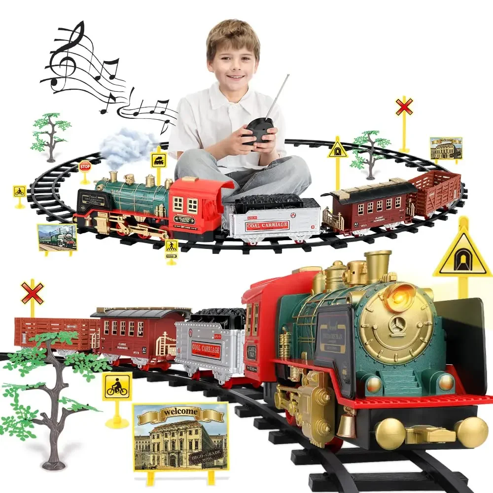 Kids Toys Christmas Gifts Train Set For Christmas Tree Rechargeable Electric Train For Kids With Remote Steam Lights Sound