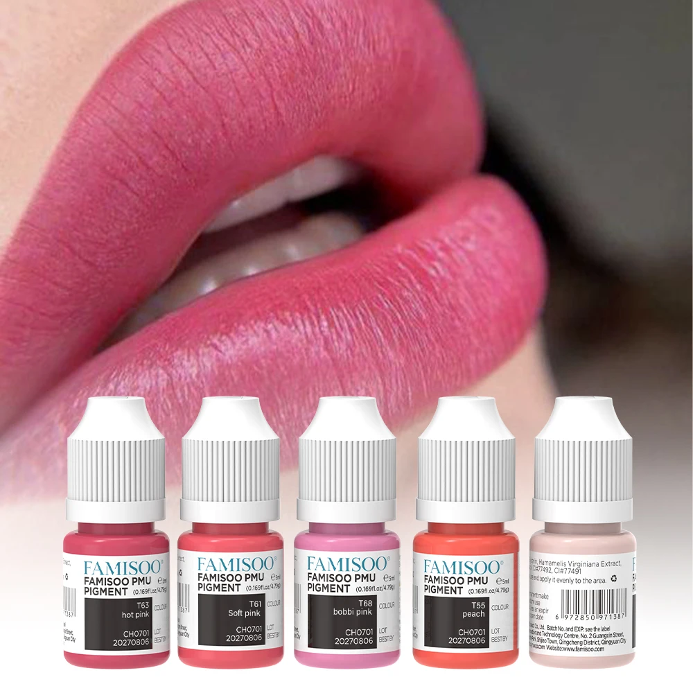 FAMISOO Permanent Makeup Pigment Long-Lasting Makeup Lip Professional Tattoo Inks Lip Pigments 5ml PMU Microblading Eyebrow Ink