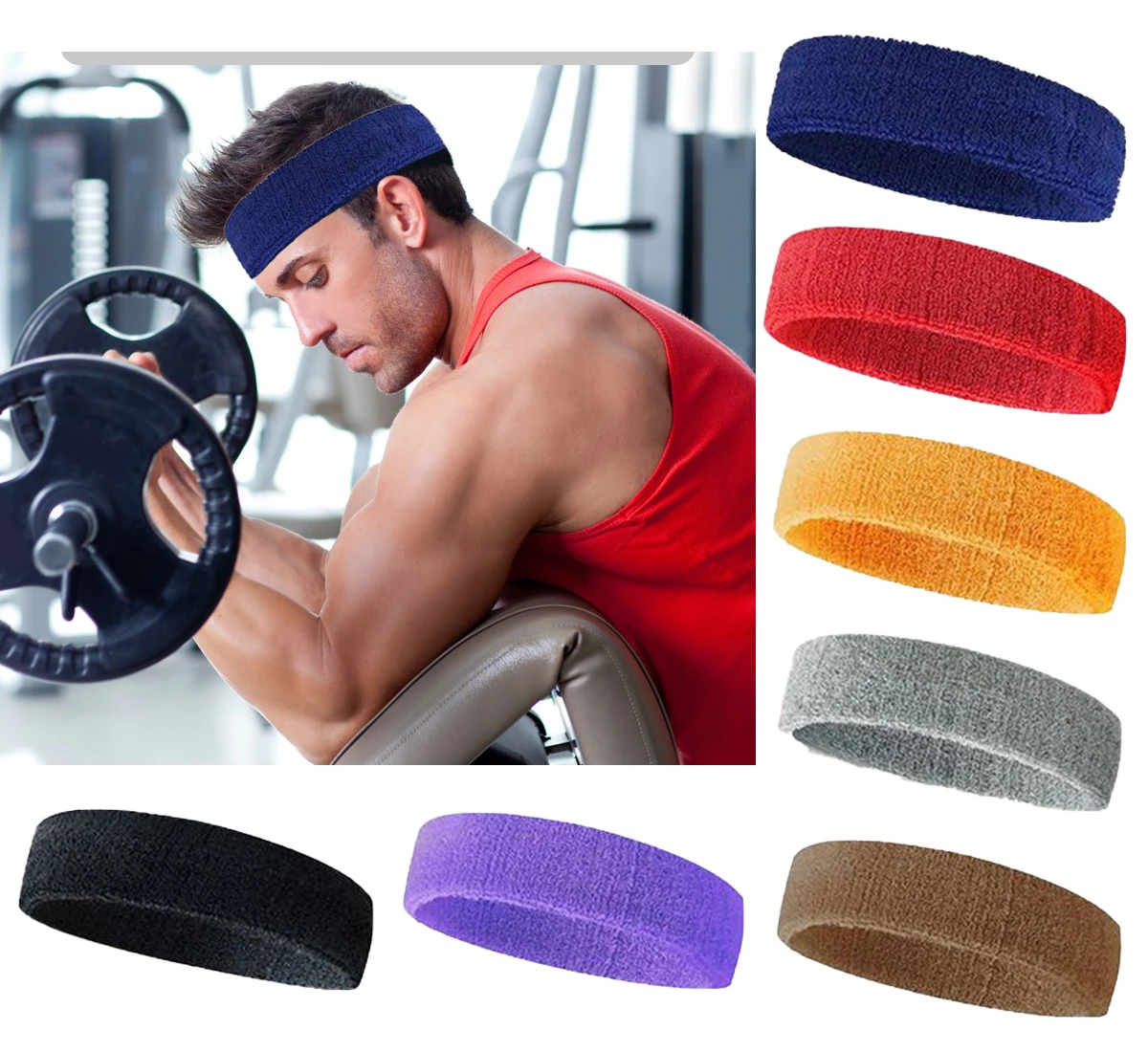 Towel material solid high eleastic thick sweat absorbing running cycling outdoor sports sweatband headband hair band