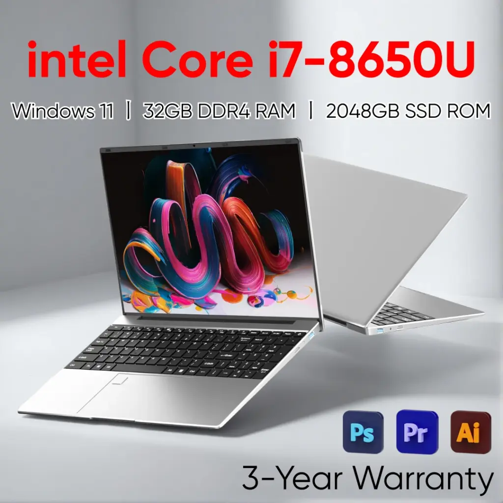 2026 New Core i7 8650U Windows 11 Pro Laptop 32GB RAM 2TB SSD for Gaming Office Studio High-Speed Notebook 5000mAh