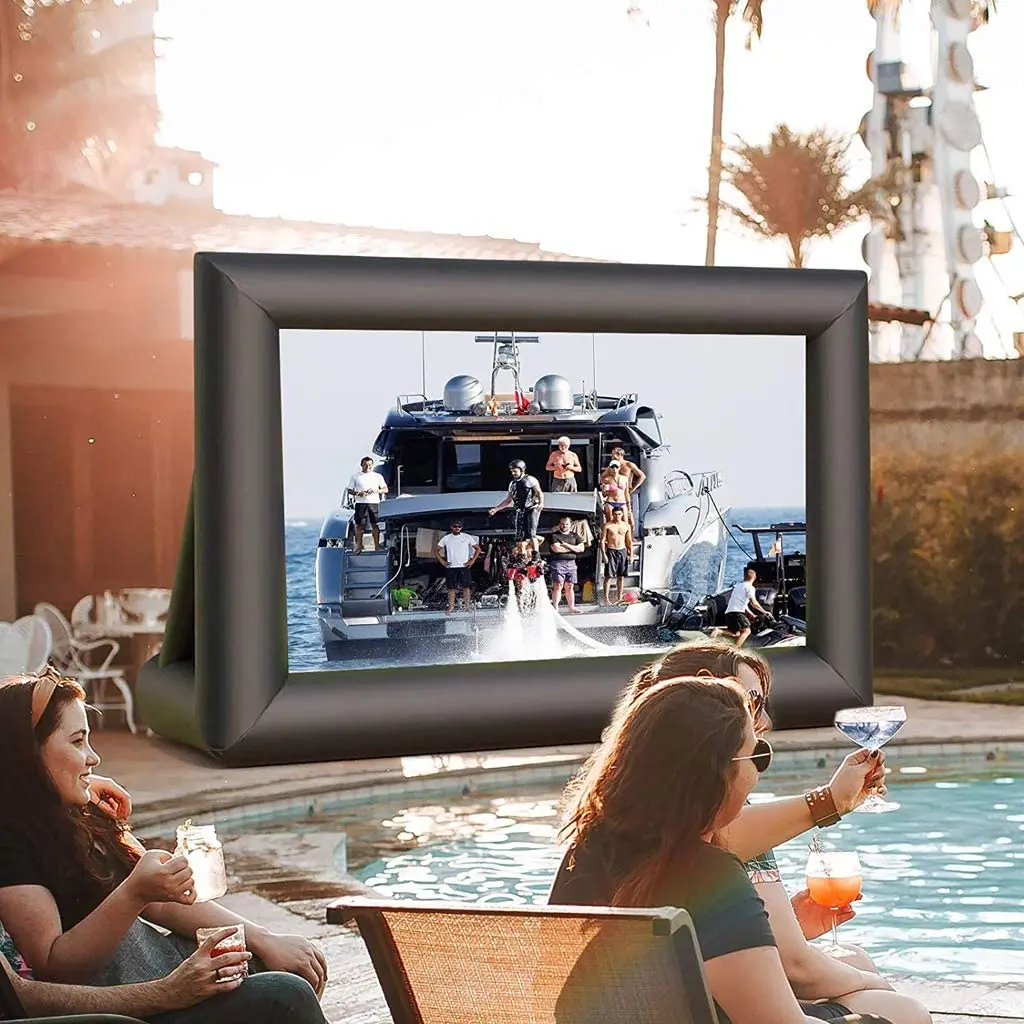 16-24ft Inflatable movie screen Outdoor Projector Movies Screen with Low-Noise Blower for Party Pool Fun Outdoor