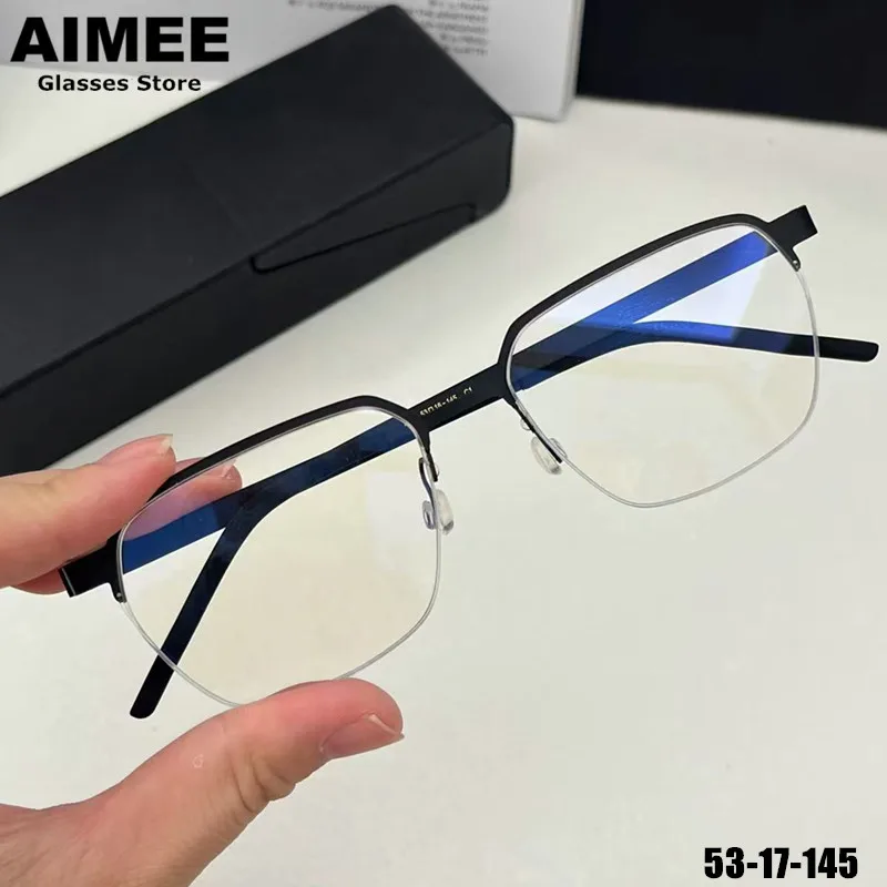 Denmark Brand Half-Rim Titanium Glasses Frame Men's Square Business Eyeglasses Women Screwless Blue Light Spectacles Frames 7423