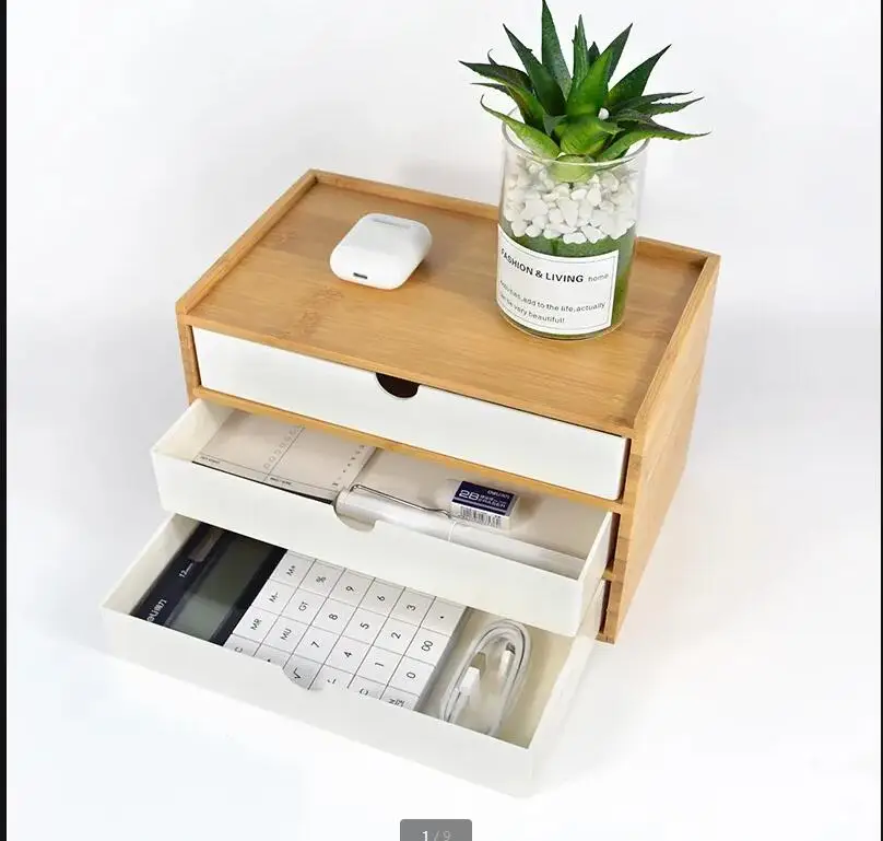 Bamboo Storage Box Plastic Drawer Organizer Desktop Double Layer Organize Boxes Jewelry Office Organizers