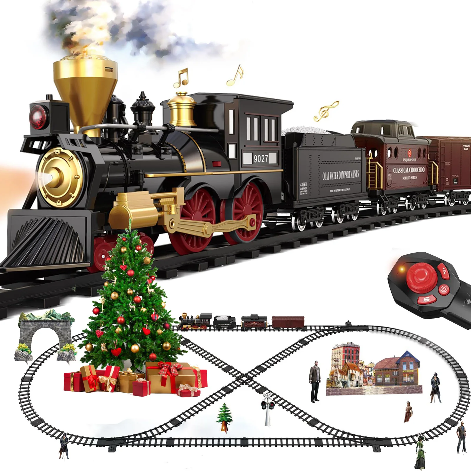Remote Control Retro Train Set RC Train Toys Steam Electric Stepless Speed Control Remote Smoking Train Children's Toys Gifts