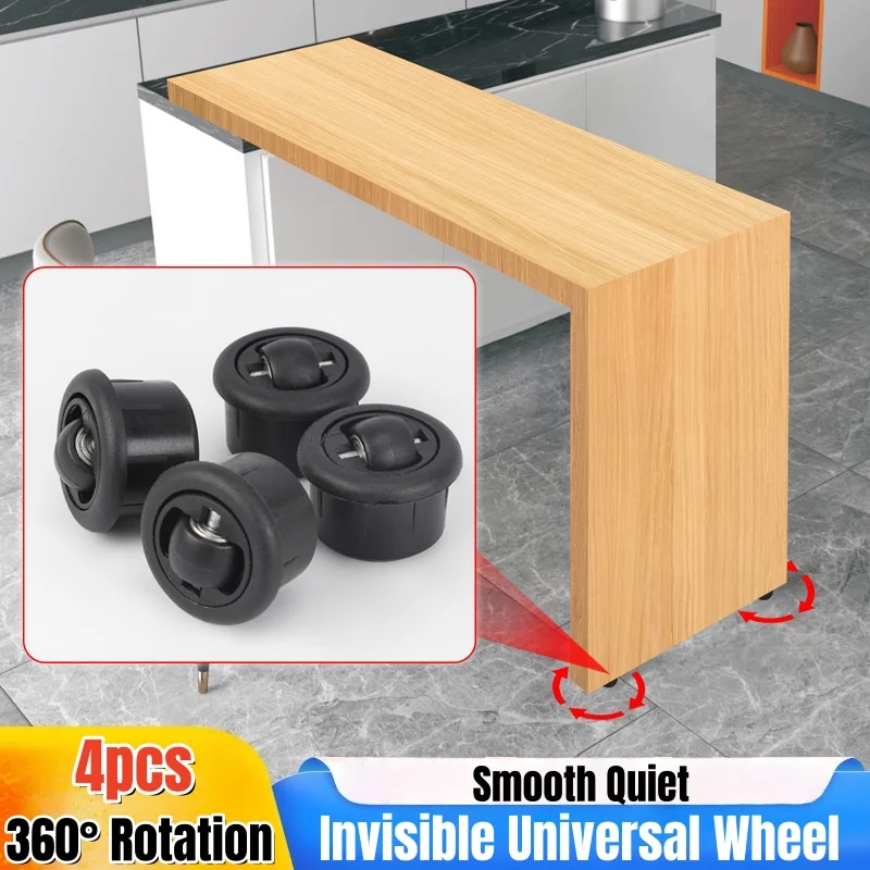 4pcs Invisible Universal Slotted Wheel 360 Degree Rotation Caster Smooth Quiet for Home&Office Furniture Bottom Push-pull moving