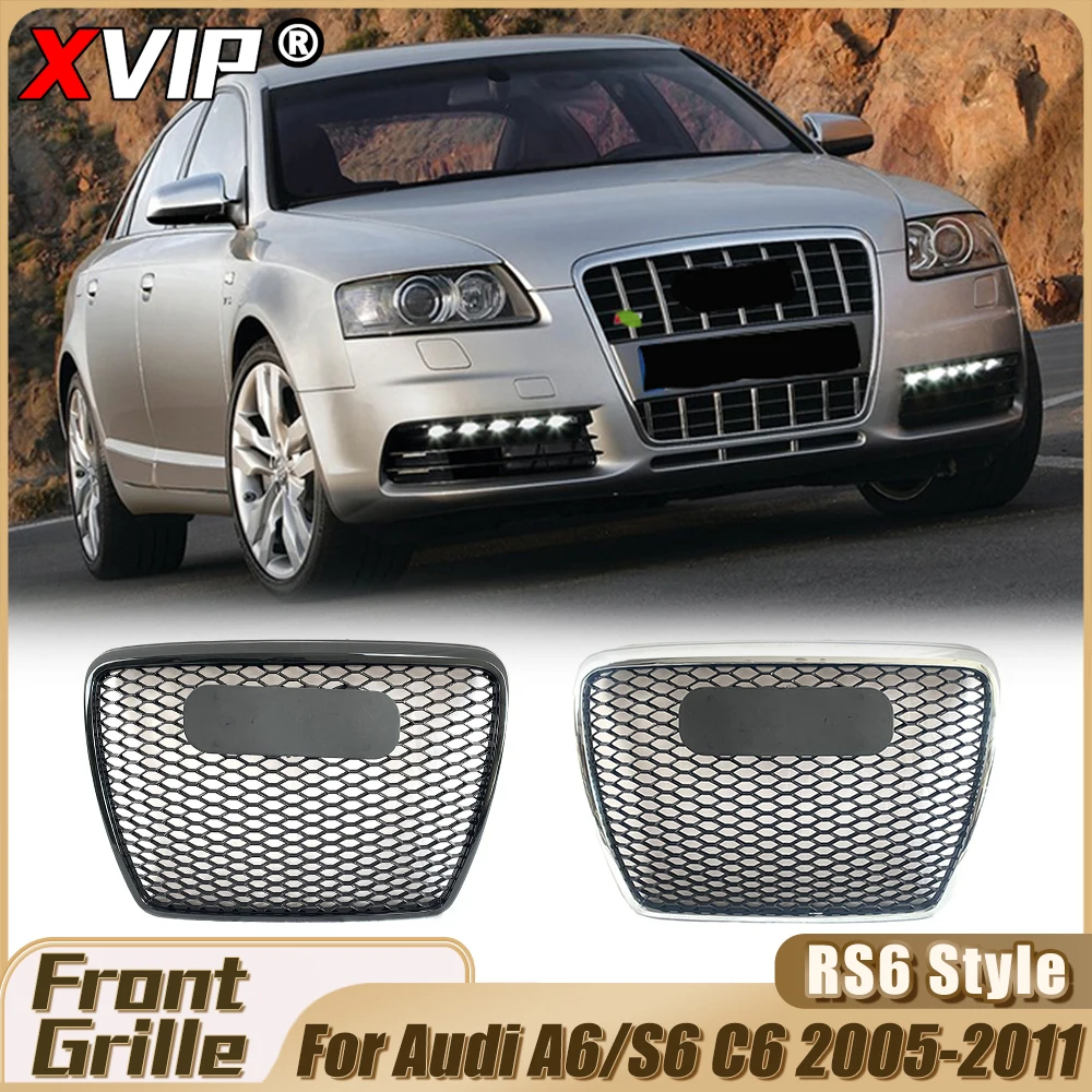 XVIP Glossy Black RS6 Style Bumper Grilles For Audi A6/S6 C6 2005-2011 Chrome Frame RS6 Style Racing Grilles Tuning Accessories