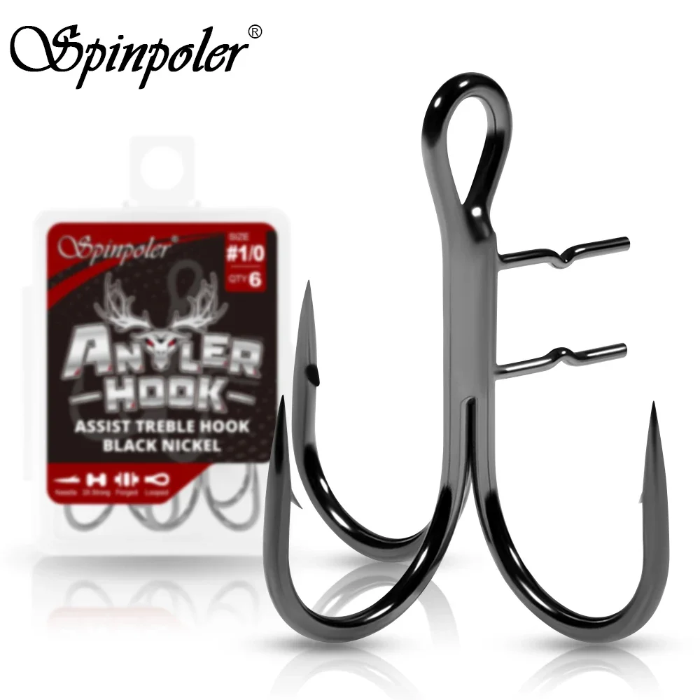 Spinpoler Antler Assist Hooks Strength Soft Bait Treble Hooks Stinger Needle-Sharp Point #4 #2 #1 #1/0 Bass Trout Pike Fishing
