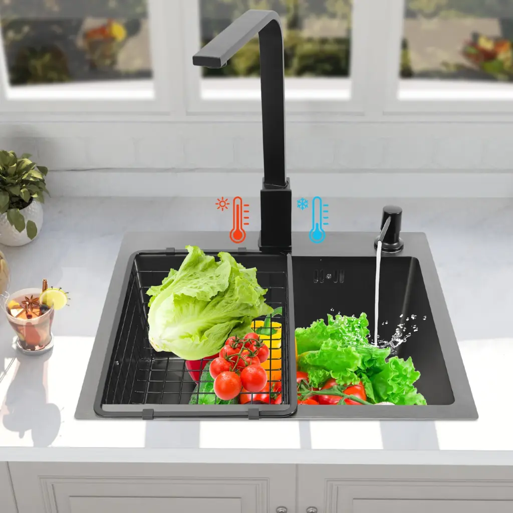 45x40cm 201 Stainless Steel Large Capacity Kitchen Sink Stainless Steel rustproof Sink Faucet with Drains Black