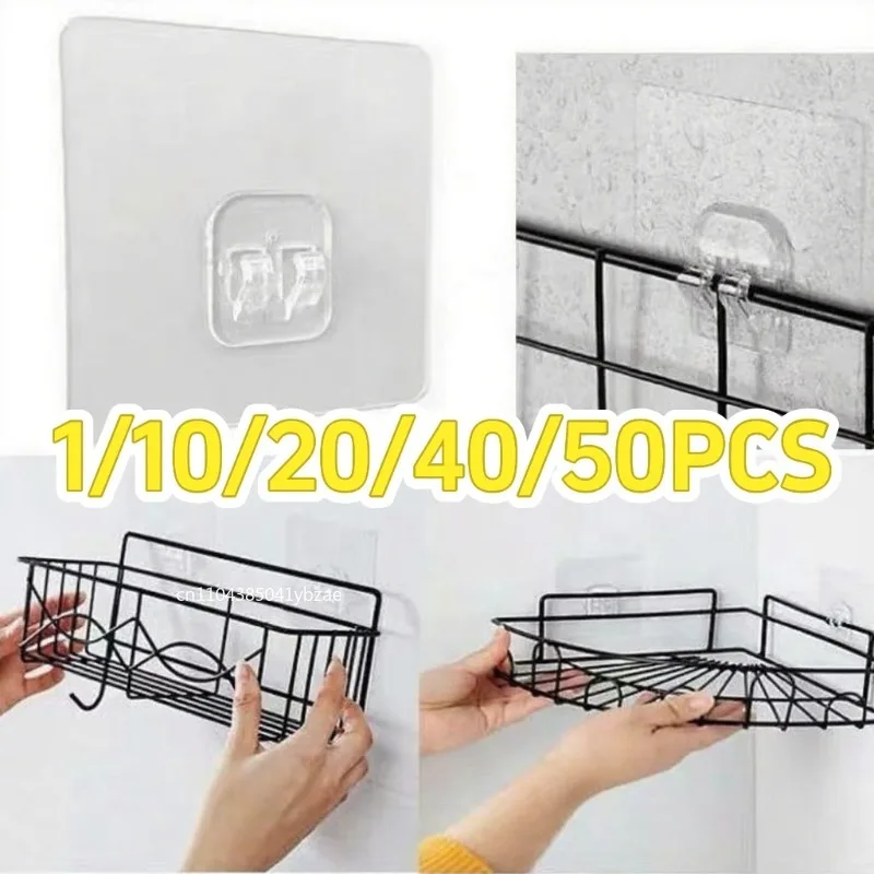 Strong No-Drill Storage Rack Kitchen Bathroom Hairdryer Holder Adhesive Hook No Trace Claw Double Hook Sticky Hook Organizer