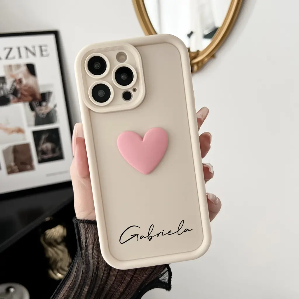 Cute INS Love Heart Personalized Name Case For iPhone 17 16 15 14 13 12 11 Pro Max 17 Air Luxury Soft Silicone Custom DIY Cover