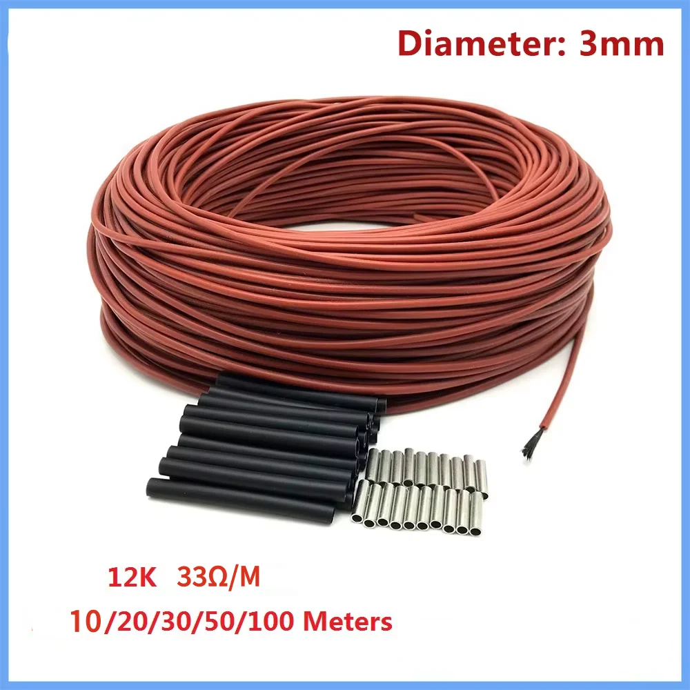 10/20/50/100 Meters 12K Floor Warm Heating Cable 33 Ohm/M Infrared Floor Heating Film 220V Carbon Fiber Heating Wires Coil
