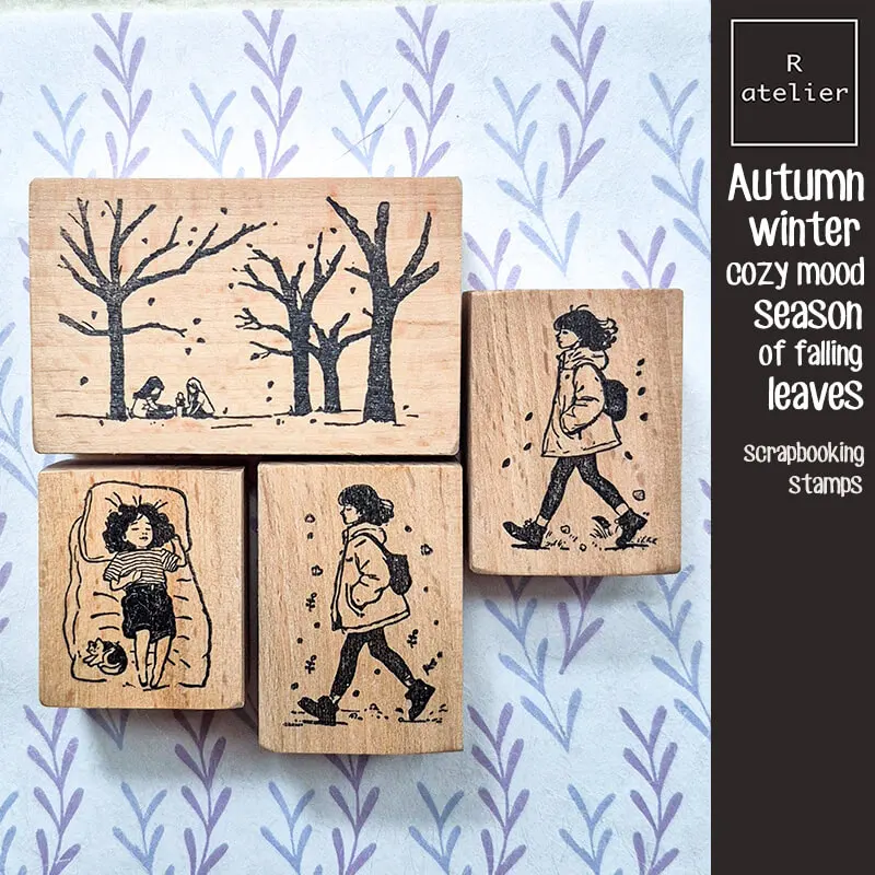 Stamp Scrapbooking Girl Autumn Picnic Life Diary Decoration Journaling Wooden Stamps