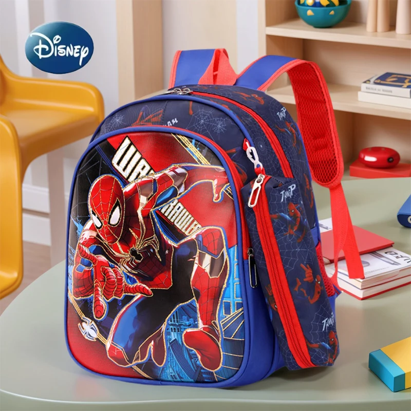 2pc Large Capacity Disney Superhero Children's Backpack Waterproof 3D Gold Stamp Print Schoolbag Travel Backpack