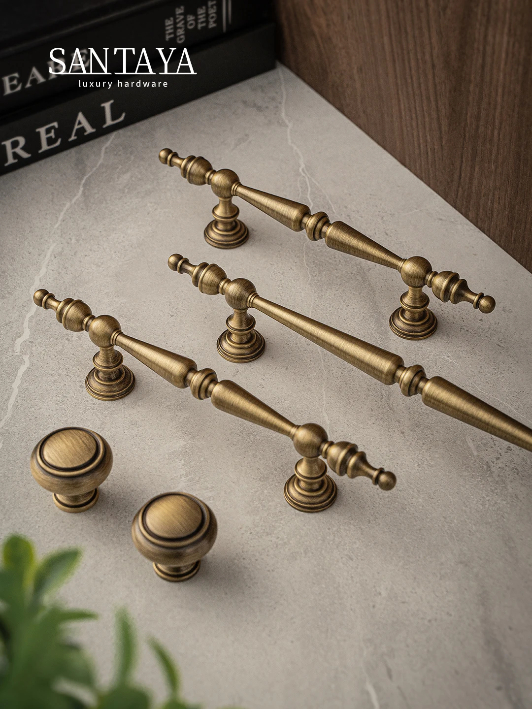 Santaya Solid Brushed Antique Brass Handle Kitchen Cabinet Pull Bedroom Wardrobe Drawer Knob Furniture Cabinet Handles
