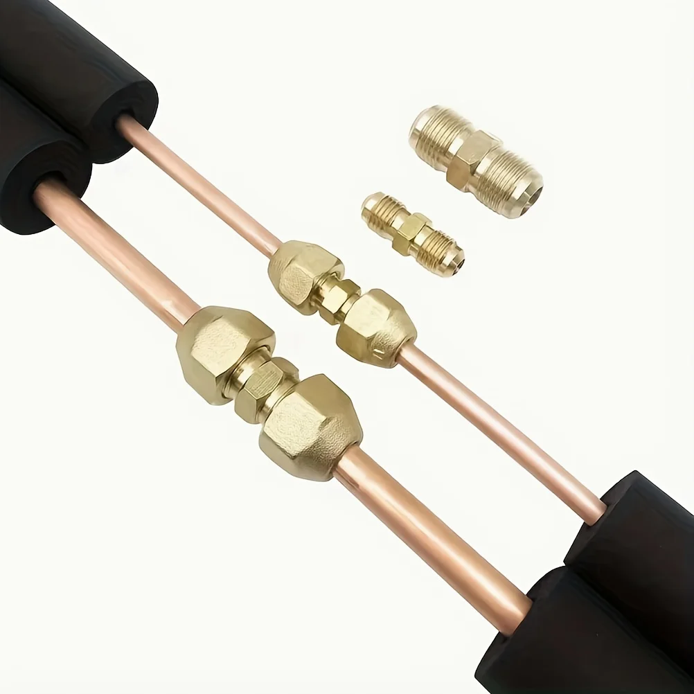 2pcs Quick Connectors, Copper & Aluminum Tube Intermediary/Extension, No-Weld Fittings, High-Quality Brass Thick Double-Ended Jo