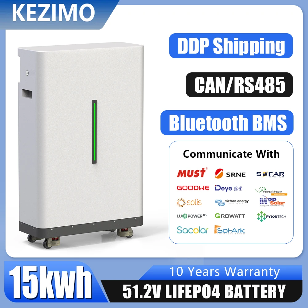 LiFePO4 Battery 51.2V 300Ah 15KWh 48V Lithium Battery 6000+ Cycles CAN RS485 With Bluetooth BMS For Solar Inverter EU PL STOCK