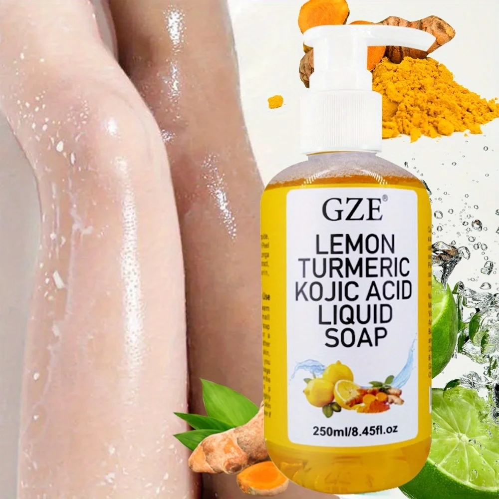 GZE Glow Lemon Turmeric Kojic Acid Liquid Soap - Gentle Exfoliating, Brightening, and Nourishing Skin Cleanser with Turmeric